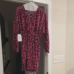 Pink and Navy Patterned Dress